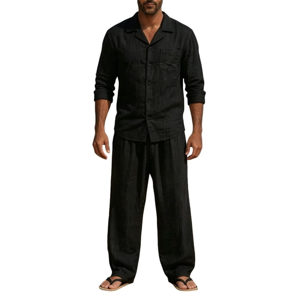 CONFREE Mens Linen 2 Peice Sets Casual Men's Summer Outfits Set Soft Buttons Shirts Pants Beach Vacation Outfits for Men