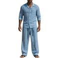 thumbnail image 1 of CONFREE Mens Linen 2 Peice Sets Casual Men's Summer Outfits Set Soft Buttons Shirts Pants Beach Vacation Outfits for Men, 1 of 9