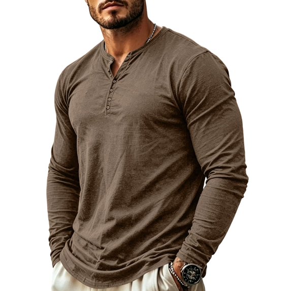 CONFREE Mens Long Sleeve Henley Shirts V Neck Solid Lightweight Tees