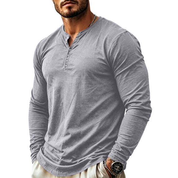 CONFREE Mens Long Sleeve Henley Shirts V Neck Solid Lightweight Tees