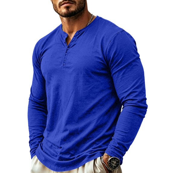 CONFREE Mens Long Sleeve Henley Shirts V Neck Solid Lightweight Tees