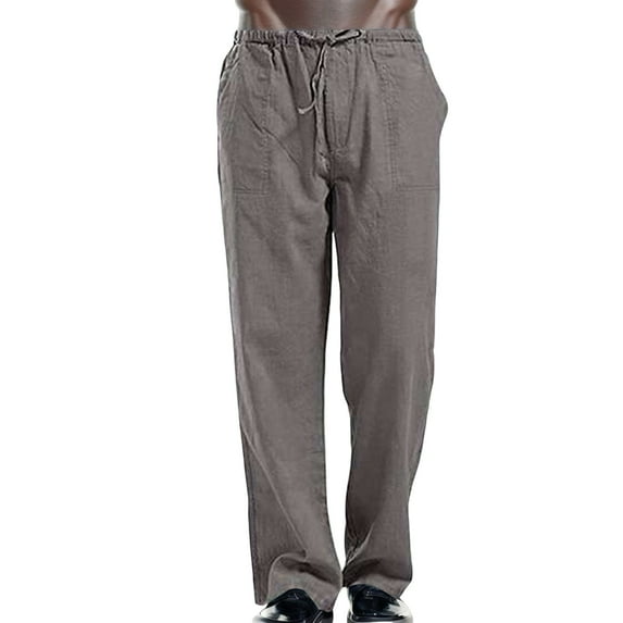 CONFREE Mens Pajama Pants Cotton Linen Pj Pants for Men Solid Color Lounge Bottoms Elastic Waist Drawstring Sleepwear With Pockets