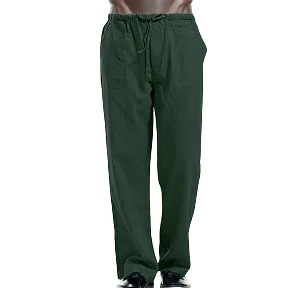 CONFREE Mens Pajama Pants Cotton Linen Pj Pants for Men Solid Color Lounge Bottoms Elastic Waist Drawstring Sleepwear With Pockets