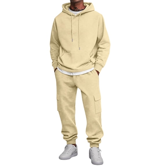 CONFREE Mens Sweatsuit 2 Peice Sets Athletic Tracksuit for Men Solid Y2K Hoodies Sweatpants Outfits Streetwear Fall Winter Track Suits Set