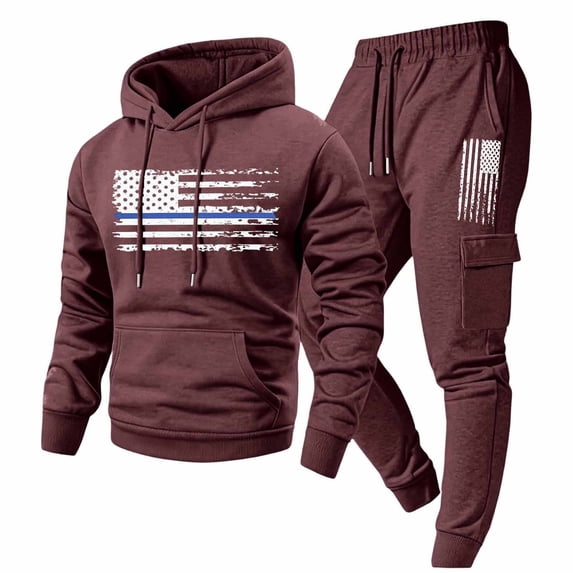 CONFREE Mens Sweatsuit 2 Peice Sets Athletic Tracksuit for Men Usa Flag Graphic Hoodies Joggers Outfits Cozy Fall Winter Track Suits Set