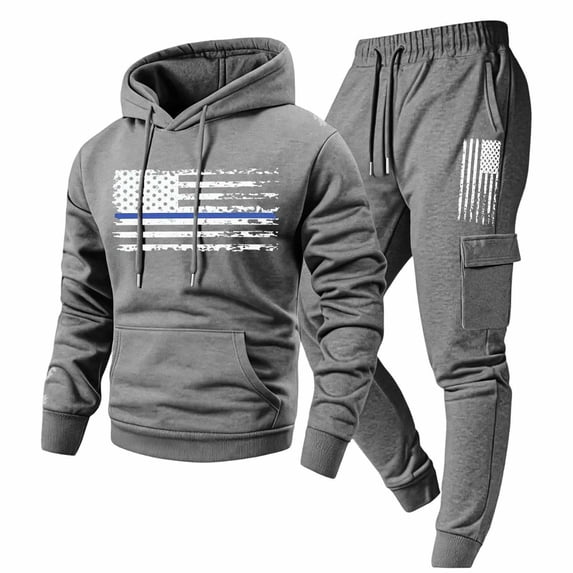 CONFREE Mens Sweatsuit 2 Peice Sets Athletic Tracksuit for Men Usa Flag Graphic Hoodies Joggers Outfits Cozy Fall Winter Track Suits Set