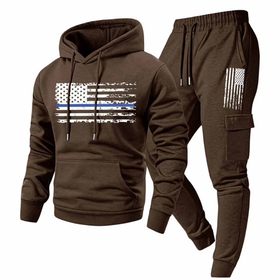 CONFREE Mens Sweatsuit 2 Peice Sets Athletic Tracksuit for Men Usa Flag Graphic Hoodies Joggers Outfits Cozy Fall Winter Track Suits Set