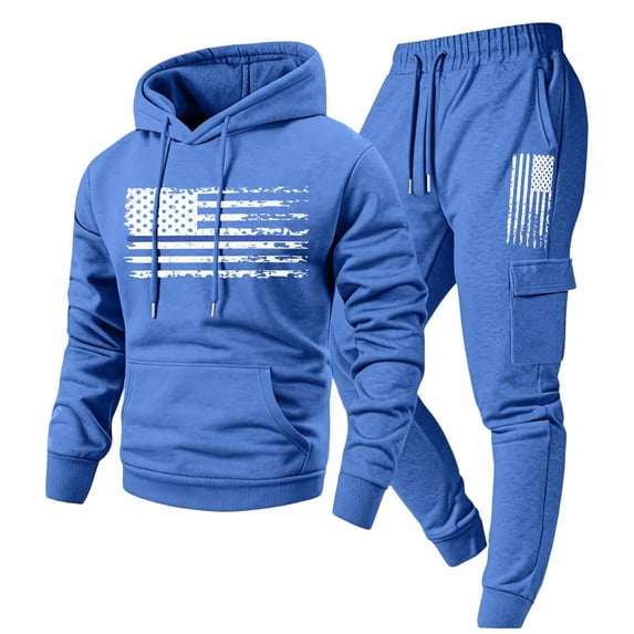 CONFREE Mens Sweatsuit 2 Peice Sets Athletic Tracksuit for Men Usa Flag Graphic Hoodies Joggers Outfits Cozy Fall Winter Track Suits Set