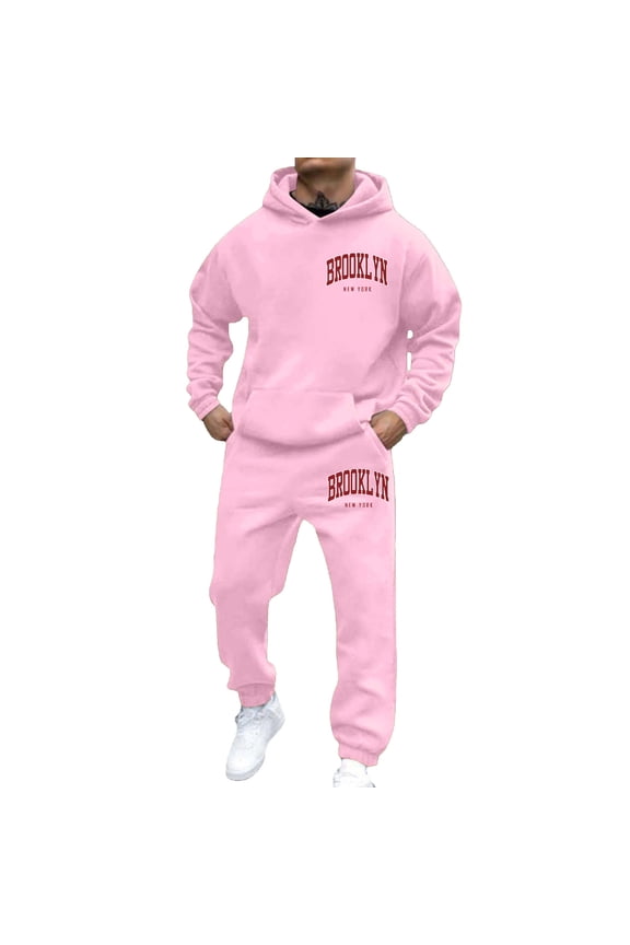 Mens Sweatsuit 2 Peice Sets Casual Men's Jogging Tracksuit Set Letter Graphic Y2K Pullover Hoodies Pants Athletic Sweat Suit for Men