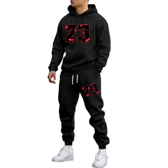CONFREE Mens Sweatsuit 2 Peice Sets Casual Men's Jogging Tracksuit Set Number 23 Graphic Y2K Pullover Hoodies Pants Athletic Sweat Suit for Men