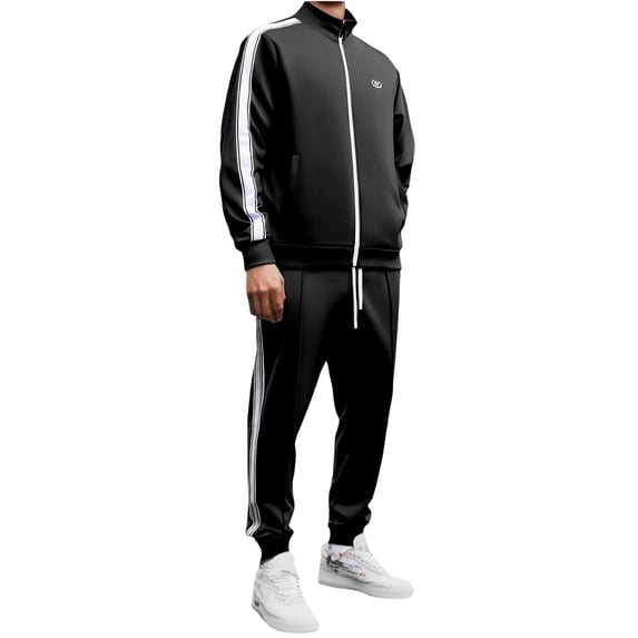 CONFREE Mens Sweatsuit 2 Peice Sets Casual Men's Jogging Tracksuit Set Patchwork Color Zip Pullover Sweatshirts Pants Athletic Sweat Suit for Men