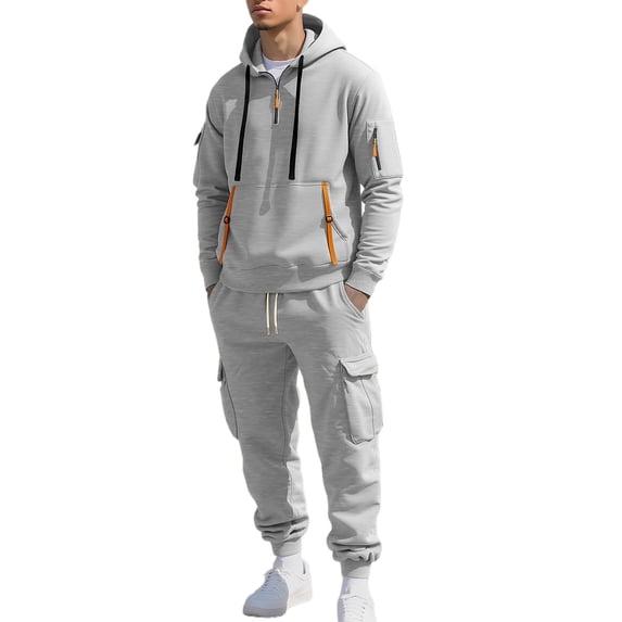 CONFREE Mens Sweatsuit 2 Peice Sets Casual Men's Jogging Tracksuit Set Solid Zip Pullover Hoodies Pants Athletic Sweat Suit for Men