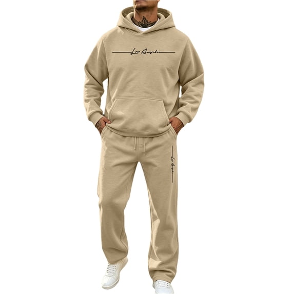 CONFREE Mens Sweatsuit 2 Peice Sets Lined Sweat Suit for Men Letter Graphic Y2K Hoodies Sweatpants Outfits Warm Fall Winter Track Suits Set