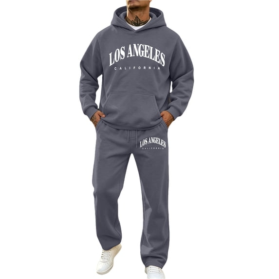CONFREE Mens Sweatsuit 2 Peice Sets Lined Sweat Suit for Men Letter Graphic Y2K Hoodies Sweatpants Outfits Warm Fall Winter Track Suits Set