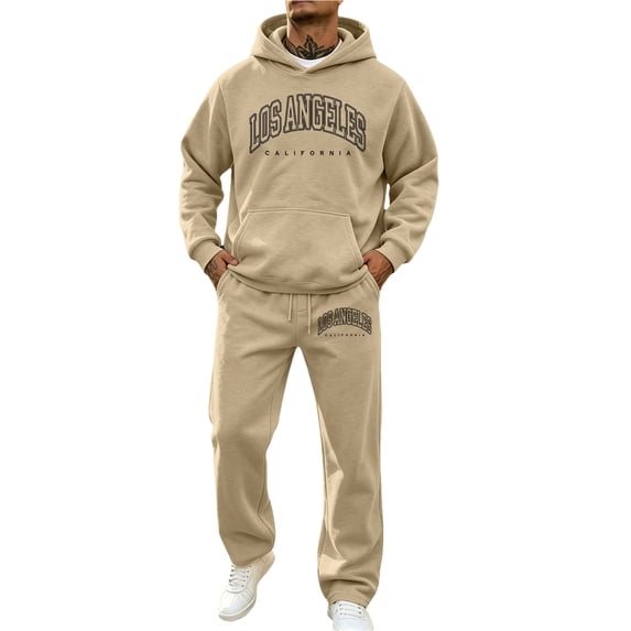 CONFREE Mens Sweatsuit 2 Peice Sets Lined Sweat Suit for Men Letter Graphic Y2K Hoodies Sweatpants Outfits Warm Fall Winter Track Suits Set
