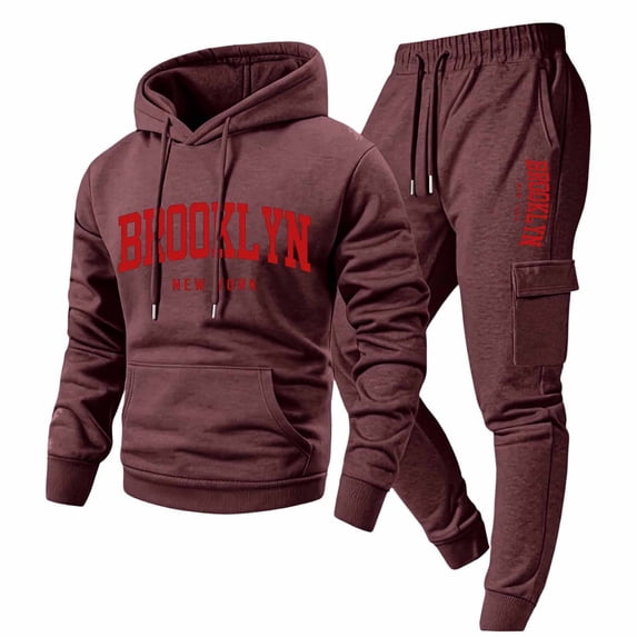 CONFREE Mens Tracksuit 2 Peice Athletic Sweat Suit for Men Letter Graphic Y2K Hoodies Joggers Outfits Cozy Fall Winter Sweatsuits Set