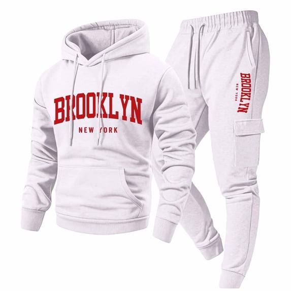 CONFREE Mens Tracksuit 2 Peice Athletic Sweat Suit for Men Letter Graphic Y2K Hoodies Joggers Outfits Cozy Fall Winter Sweatsuits Set