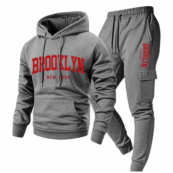 CONFREE Mens Tracksuit 2 Peice Athletic Sweat Suit for Men Letter Graphic Y2K Hoodies Joggers Outfits Cozy Fall Winter Sweatsuits Set