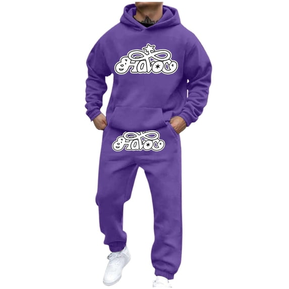 CONFREE Mens Tracksuit 2 Peice Sets Casual Men's Jogging Sweatsuit Set Graphic Y2K Pullover Hoodies Pants Athletic Sweat Suit for Men
