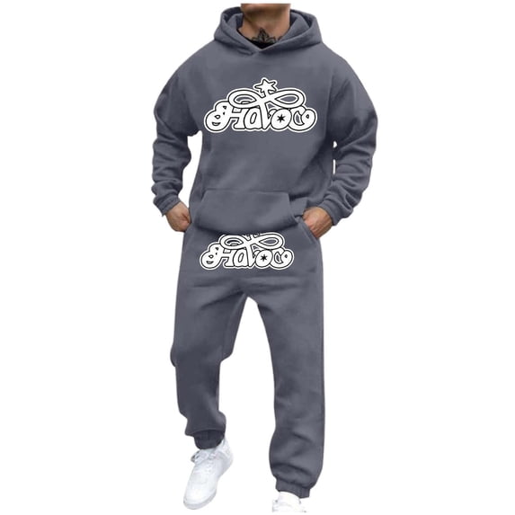 CONFREE Mens Tracksuit 2 Peice Sets Casual Men's Jogging Sweatsuit Set Graphic Y2K Pullover Hoodies Pants Athletic Sweat Suit for Men