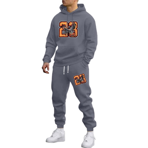 CONFREE Mens Tracksuit 2 Peice Sets Casual Men's Jogging Sweatsuit Set Number 23 Graphic Y2K Pullover Hoodies Pants Athletic Sweat Suit for Men
