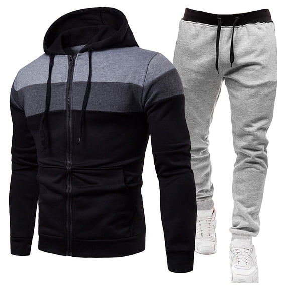 CONFREE Mens Tracksuit 2 Peice Sets Casual Men's Jogging Sweatsuit Set Patchwork Color Zip Pullover Hoodies Pants Athletic Sweat Suit for Men
