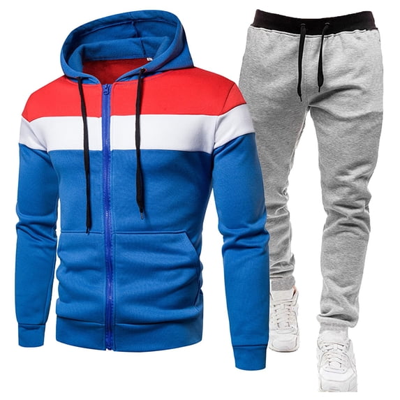 CONFREE Mens Tracksuit 2 Peice Sets Casual Men's Jogging Sweatsuit Set Patchwork Color Zip Pullover Hoodies Pants Athletic Sweat Suit for Men