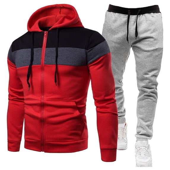 CONFREE Mens Tracksuit 2 Peice Sets Casual Men's Jogging Sweatsuit Set Patchwork Color Zip Pullover Hoodies Pants Athletic Sweat Suit for Men