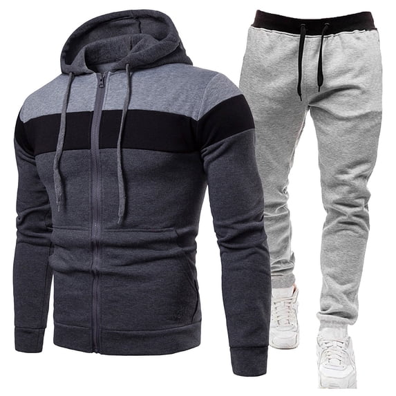 CONFREE Mens Tracksuit 2 Peice Sets Casual Men's Jogging Sweatsuit Set Patchwork Color Zip Pullover Hoodies Pants Athletic Sweat Suit for Men