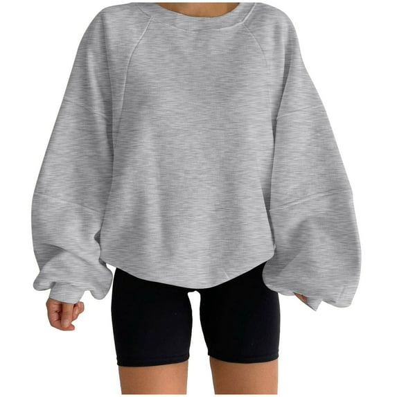 CONFREE Oversized Sweatshirts For Women Long Sleeve Ladys Sport Sweatshirt Solid Color Soft Spring Fall Clothes Shirts