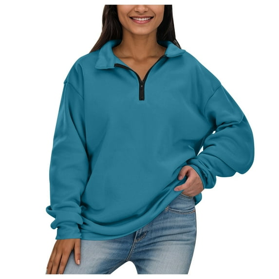 CONFREE Oversized Sweatshirts For Women Long Sleeve Ladys Sweatshirt Half Zip Solid Color Sport Spring Fall Clothes Shirts