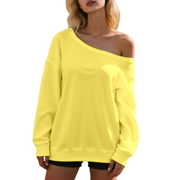 CONFREE Oversized Sweatshirts For Women Off Shoulder Ladys Sweatshirt Solid Color Soft Spring Fall Clothes Shirts