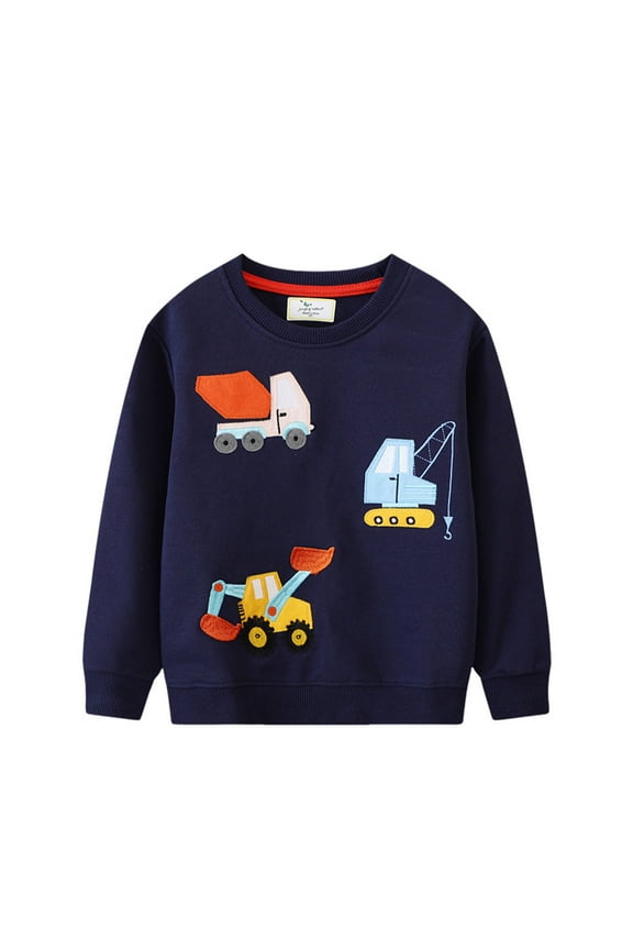 Toddler Baby Boy Sweatshirt Long Sleeve Boys Pullover Sweatshirt Cartoon Excavator Soft Fall Winter Clothes Shirts