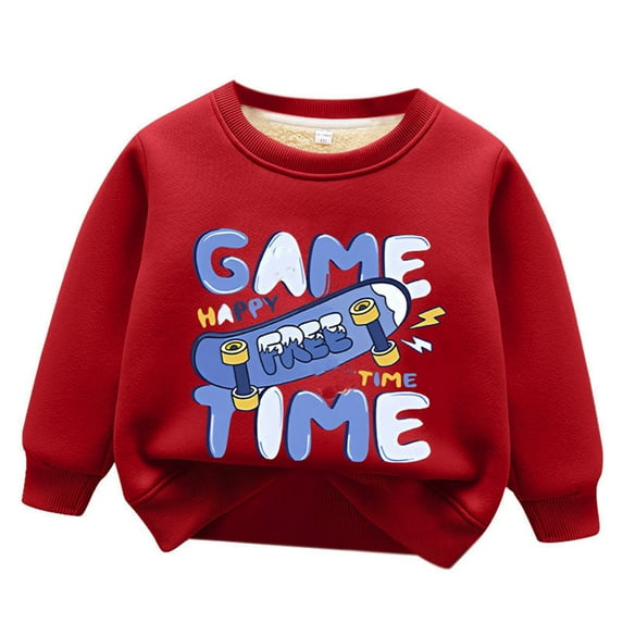CONFREE Toddler Baby Boy Sweatshirt Long Sleeve Boys Pullover Sweatshirt Cartoon Letter Warm Fall Winter Clothes Shirts