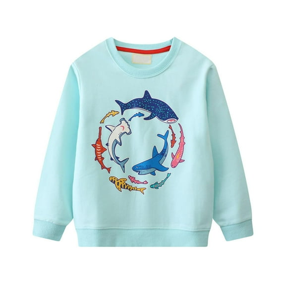 CONFREE Toddler Baby Boy Sweatshirt Long Sleeve Boys Pullover Sweatshirt Cartoon Shark Print Soft Fall Winter Clothes Shirts