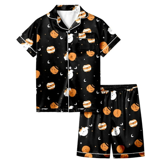CONFREE Toddler Boy Halloween Clothes Pajamas Short Sleeve Cartoon Pumpkin Ghost Sleepwear Tops Pant Hallowmas Pjs Set Lovely Jammies