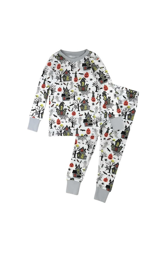 Toddler Boys Halloween Pajamas Long Sleeve Cartoon Pumpkin Ghost Sleepwear Tops Pant Hallowmas Pjs Set Lovely Jammies