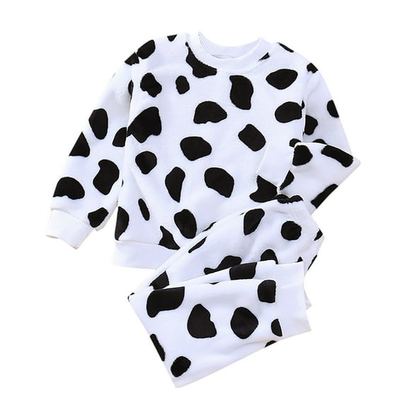 CONFREE Toddler Boys Pajamas Long Sleeve Cartoon Cow Prints Flannel Sleepwear Tops Pant Loungewear Set Cozy Jammies