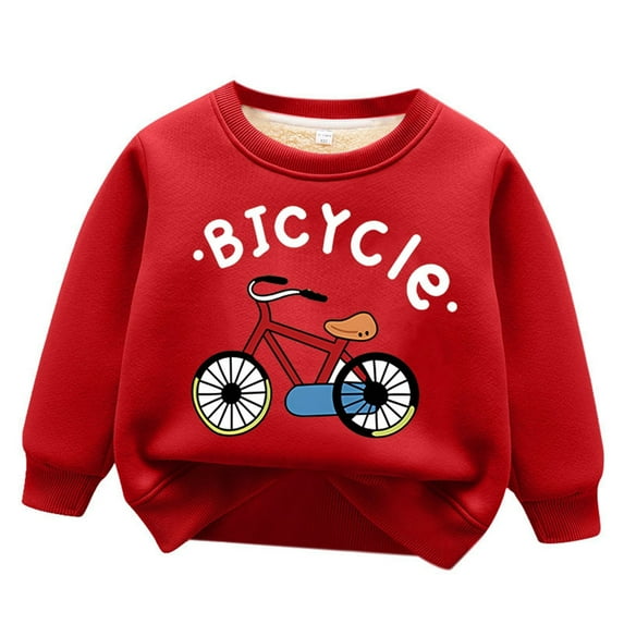 CONFREE Toddler Boys Sweatshirt Long Sleeve Boys Pullover Sweatshirt Cartoon Bicycle Warm Fall Winter Clothes Shirts