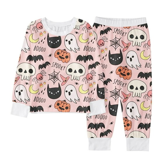 CONFREE Toddler Girls Halloween Pajamas Long Sleeve Cartoon Pumpkin Ghost Loungewear Tops Pant Hallowmas Pjs for Toddler Girl Cozy Jammies
