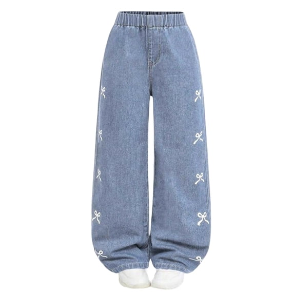 CONFREE Toddler Girls Jeans Bowknot Print Jeans for Girl Elastic Waist ...