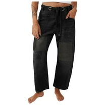 CONFREE Women's Casual Jeans Wide Leg Jeans for Women Elastic Waist Drawstring Solid Color Lightweight Fall Denim Pants With Pocket