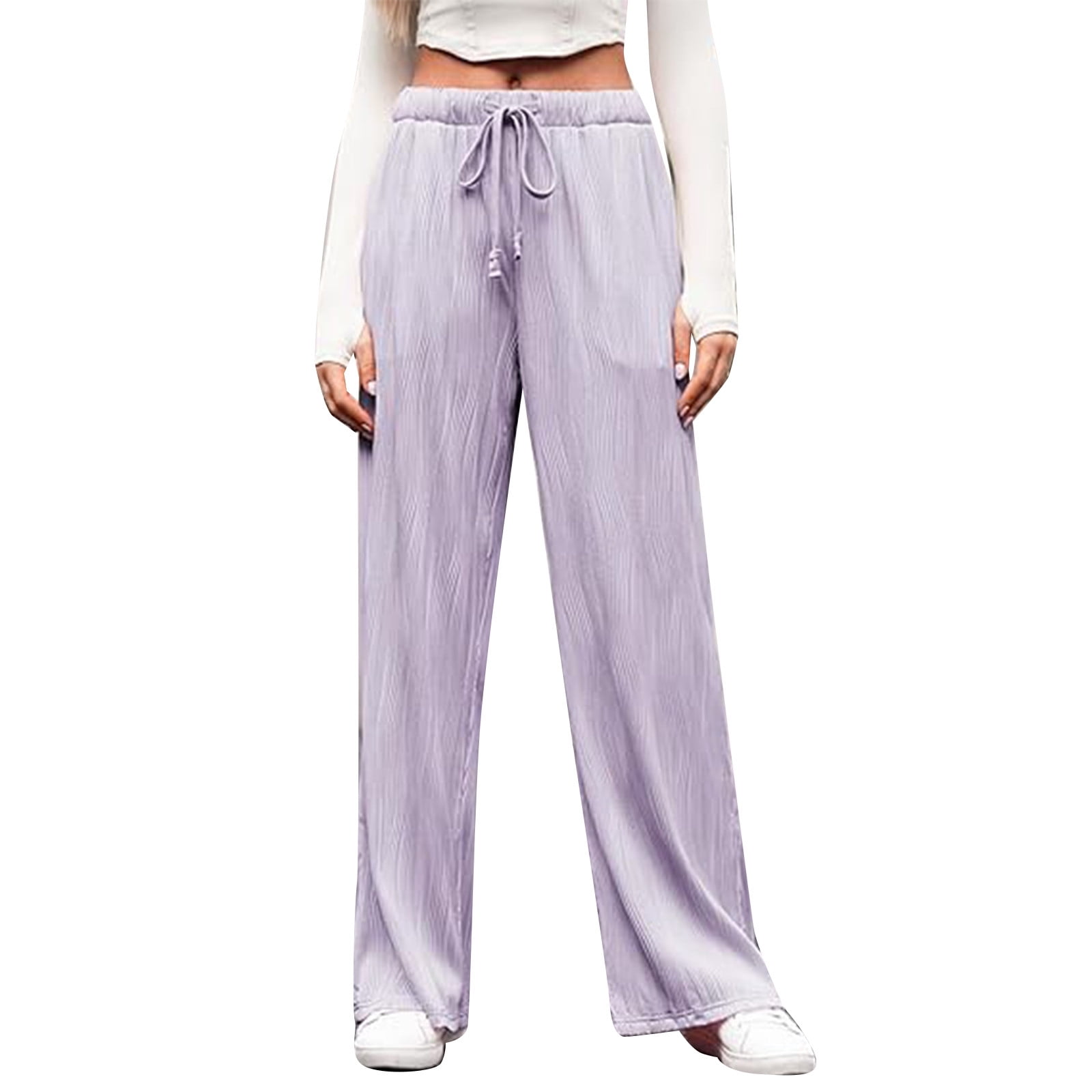 Women Summer Casual Pure Color Wide Leg Pants 13
