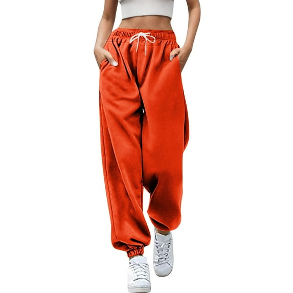 CONFREE Womens Casual Pants Straight Leg Sweatpants for Women Elastic Waist Drawstring Solid Color Lightweight Sports Trousers With Pocket