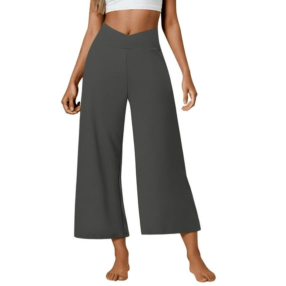 CONFREE Womens Casual Pants Wide Leg Pants for Women Elastic Waist Solid Color Lightweight Summer Trousers With Pocket