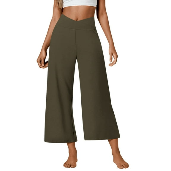 CONFREE Womens Casual Pants Wide Leg Pants for Women Elastic Waist Solid Color Lightweight Summer Trousers With Pocket