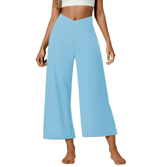 CONFREE Womens Casual Pants Wide Leg Pants for Women Elastic Waist Solid Color Lightweight Summer Trousers With Pocket