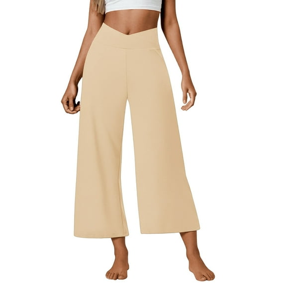 CONFREE Womens Casual Pants Wide Leg Pants for Women Elastic Waist Solid Color Lightweight Summer Trousers With Pocket
