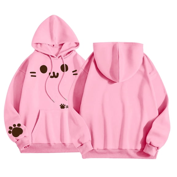 CONFREE Womens Hoodies Cartoon Cat Prints Hoodies For Women Trendy Long Sleeve Autumn Winter Casual Pullover Sweatshirts Comfy Winter Clothes