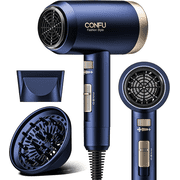 CONFU Ionic Blow Dryer 1600W, Ion Hairdryer Blowdryer, 3 Heat Settings & Infinity Speed, with Diffuser and Concentrator Nozzle for Home & Travel,Blue